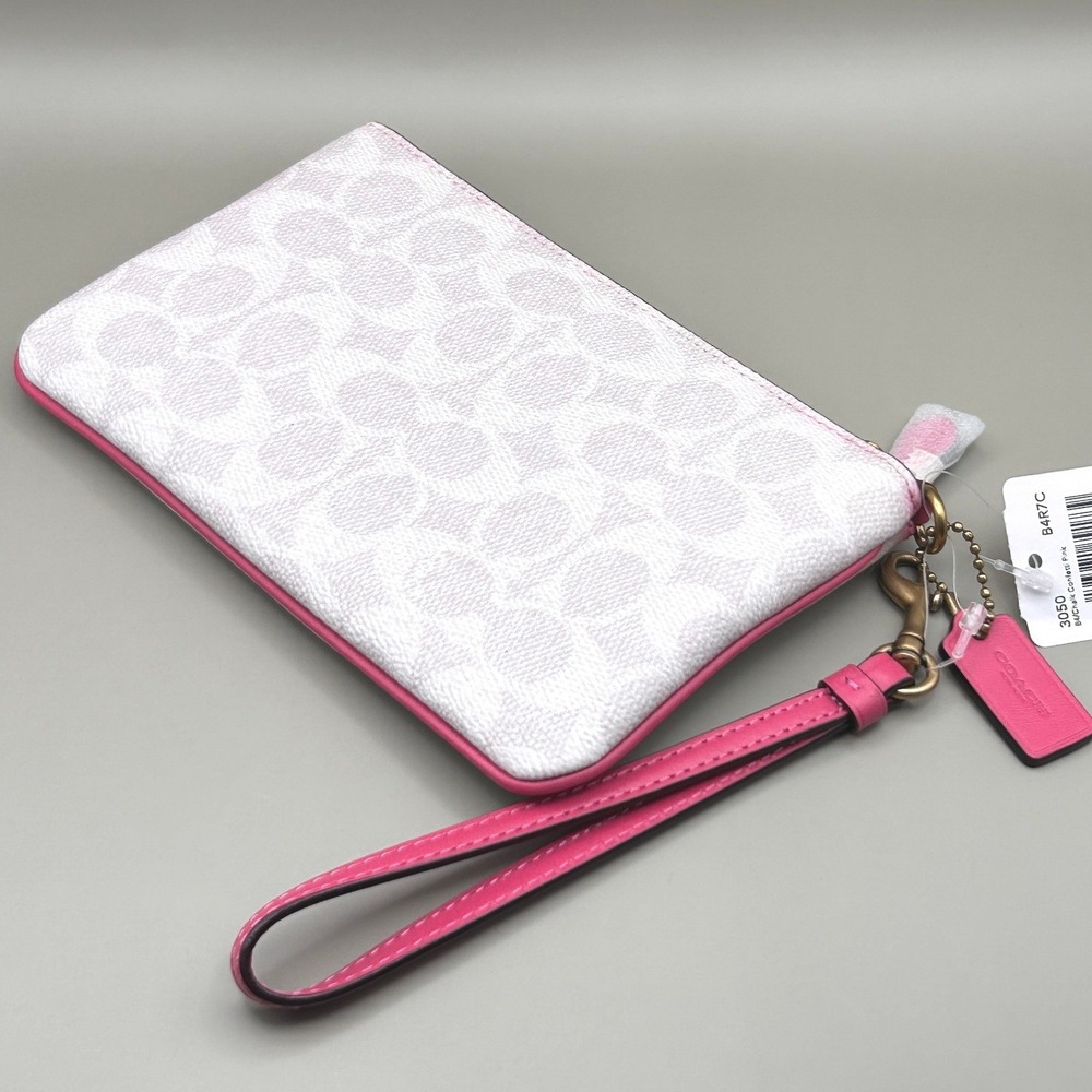 Coach Large Wristlet Signature Canvas Chalk Confetti Pink 3050 Brass Hardware - Picture 3 of 14